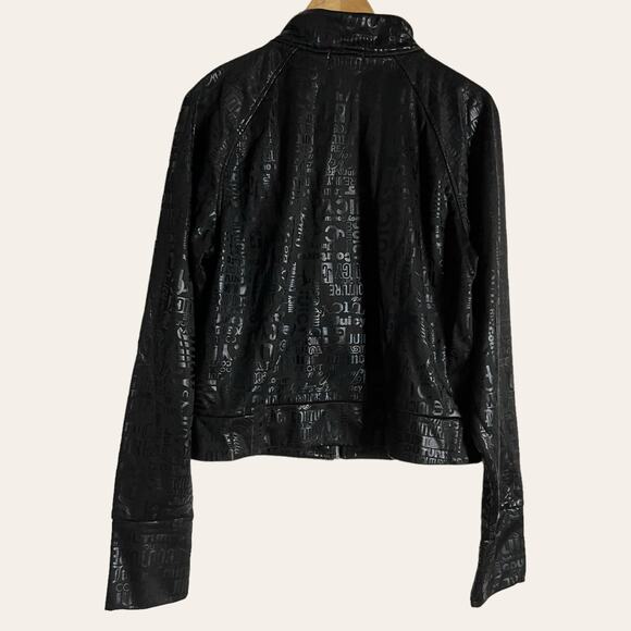 Juicy Couture Black Embossed Logo Print Zip Up Mock Neck Moto Jacket Size XL - Picture 5 of 7